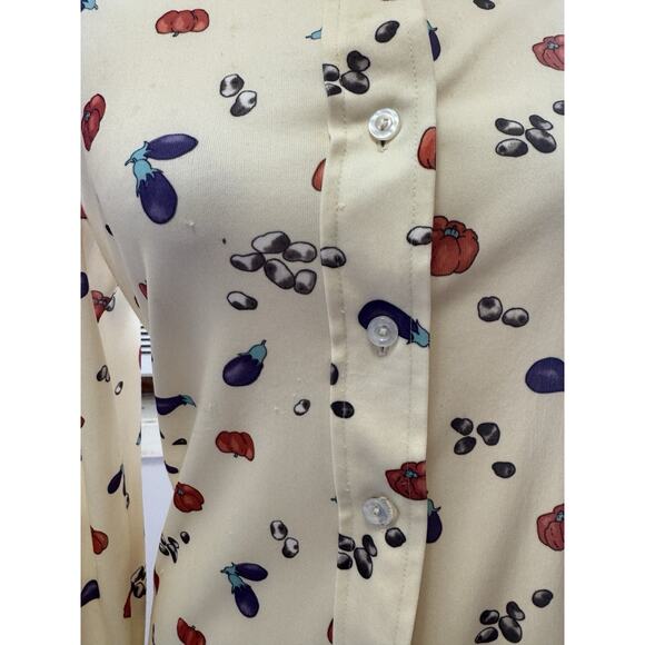 Vintage 70s vegetables print long sleeve button up blouse with dagger collar - Picture 6 of 8